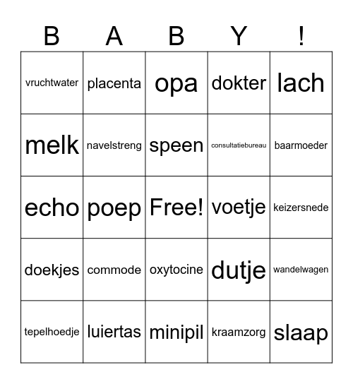 Baby shower bingo Card