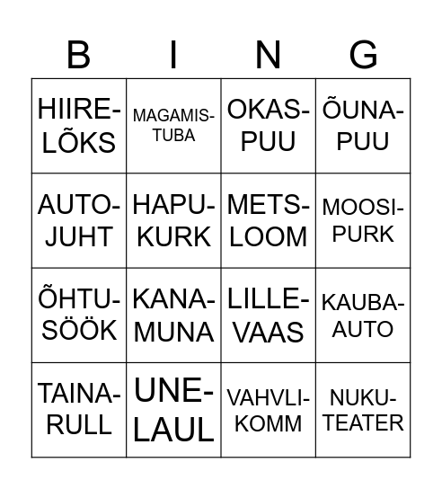 LIITSÕNAD Bingo Card