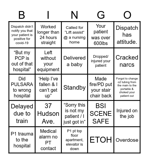 🚑 EMS Bingo 🚑 Bingo Card