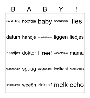 Baby shower bingo Card