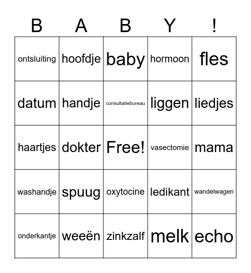 Baby shower bingo Card