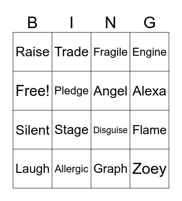 Vocabulary Bingo Card