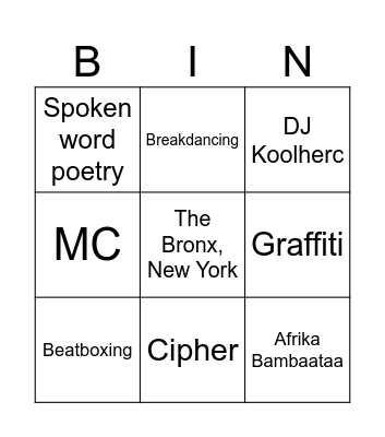 Hip-hop culture Bingo Card