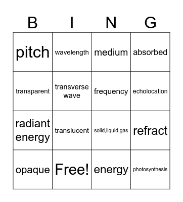 Sound and Light Bingo Card