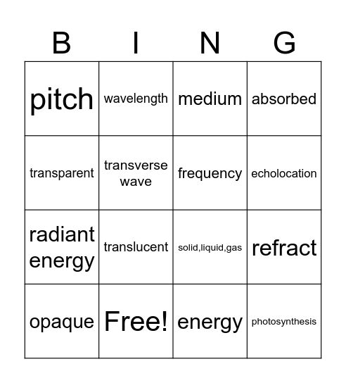 Sound and Light Bingo Card