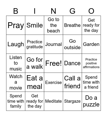 SINGO! Self-Care Edition Bingo Card