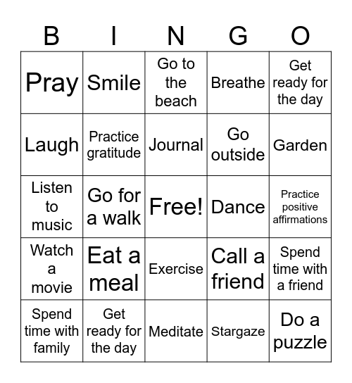 SINGO! Self-Care Edition Bingo Card