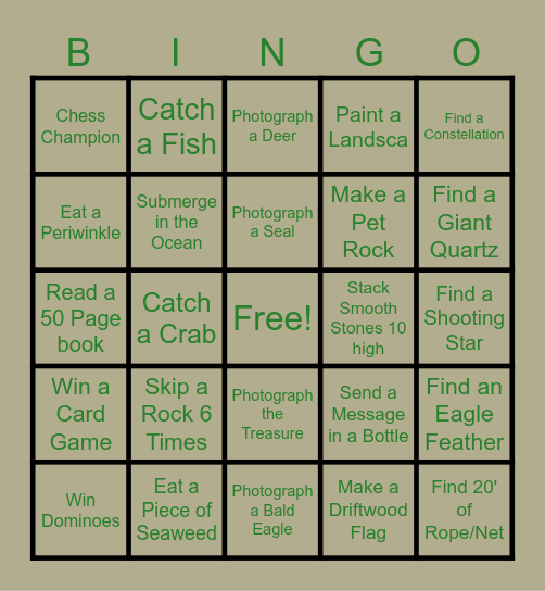 Island Bingo Card