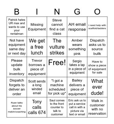 United Rentals Bingo Card