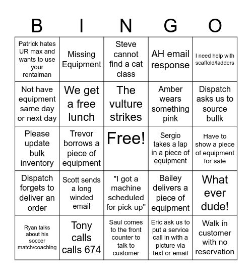 United Rentals Bingo Card