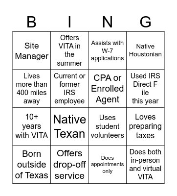 Networking Bingo Card