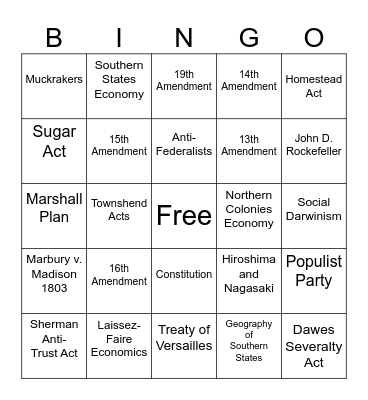 EOC Review Bingo Card
