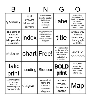 Text Feature Bingo Card