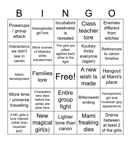 Rebellion Bingo Card