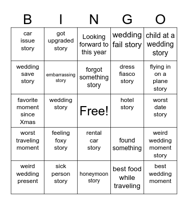 Made it to a Wedding Weekend Bingo Card