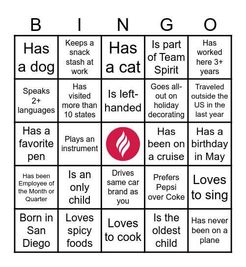 Getting To Know You Bingo Card