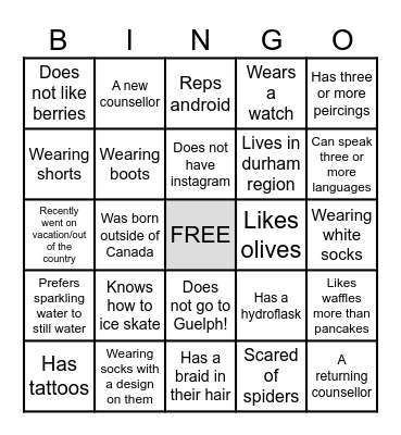 Counsellor BINGO Card