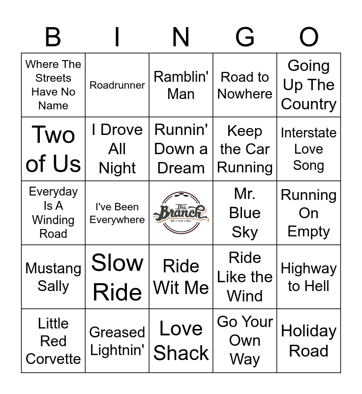 Roadtrip Bingo Card