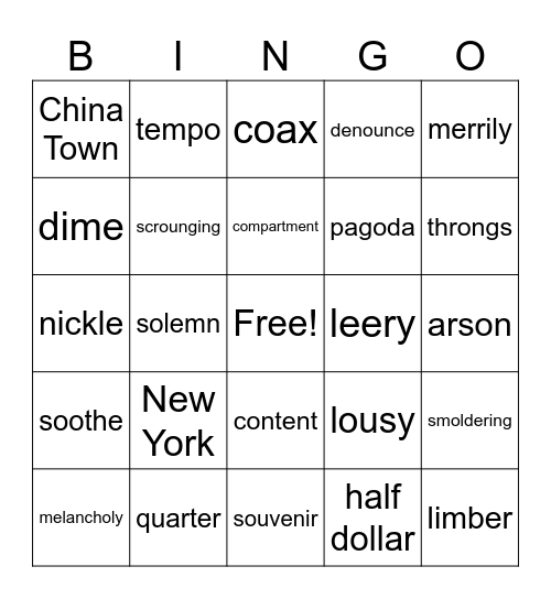 Cricket in Times Square Bingo Card