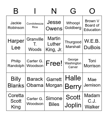 Black History Trivia Bingo Card