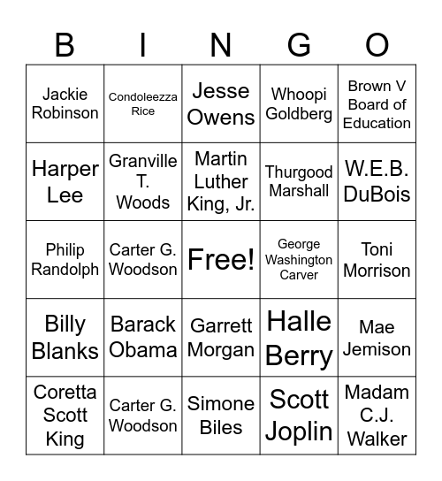 Black History Trivia Bingo Card