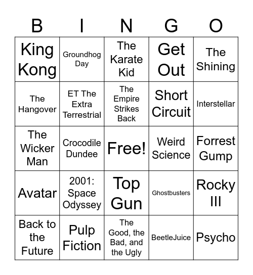 Movie Bingo Card