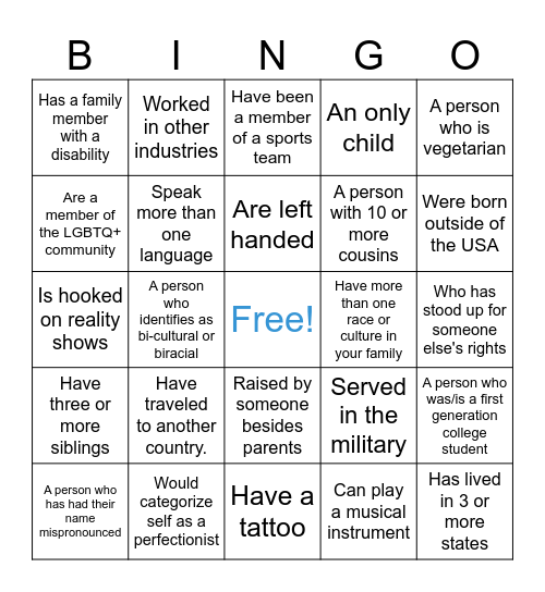 Diversity Bingo Card