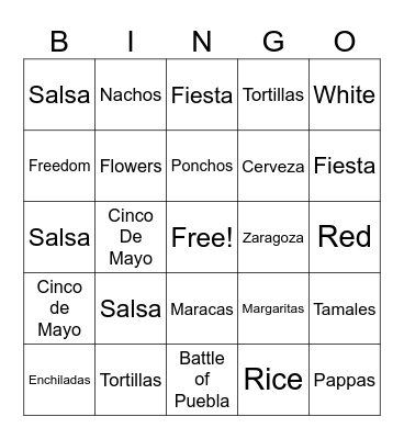 Cinco De Mayo Bingo Card