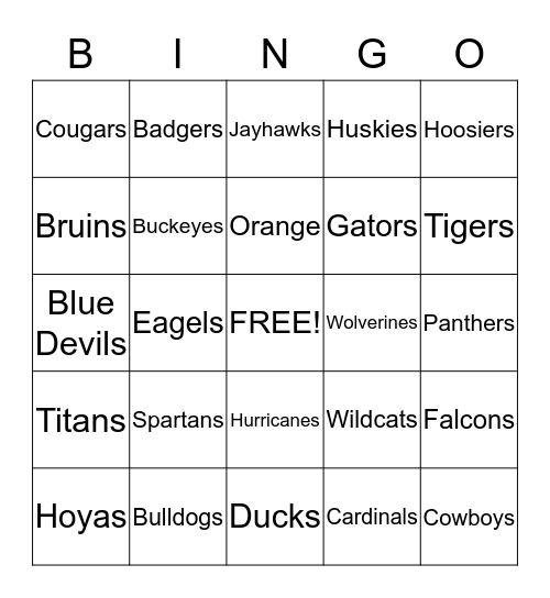 Tournament Bingo Card
