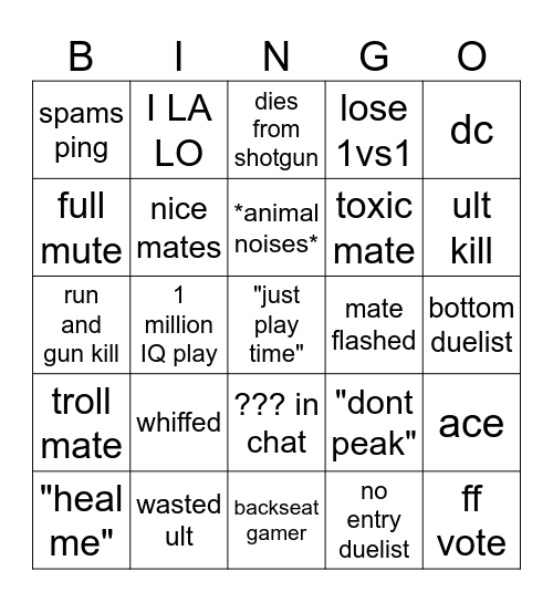 Valo Bingo Card