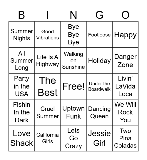 Summer Fun Bingo Card