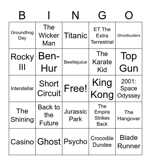 Movie Bingo Card