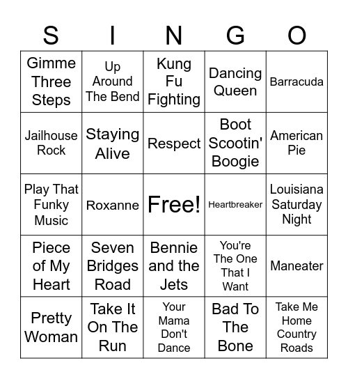 2 singo Bingo Card