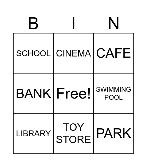 Places in my Town Bingo Card