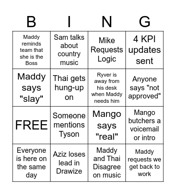 Young Money Bingo 2 Bingo Card