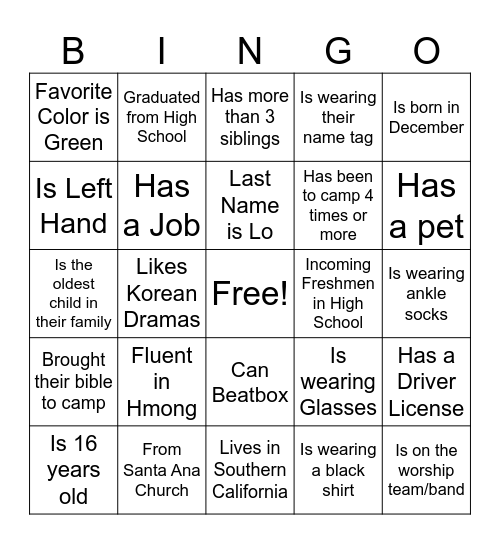 GUESS WHO Bingo Card