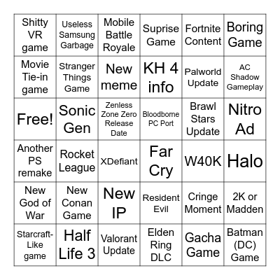 Summer Game Fest 2024 Bingo Card