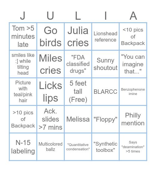 Julia Defense Bingo Card