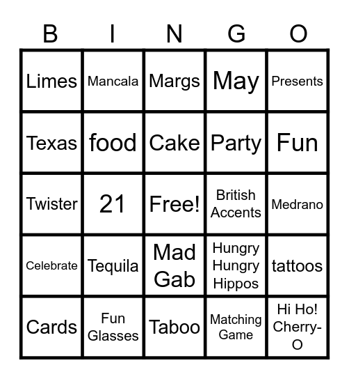 Games Bingo Card