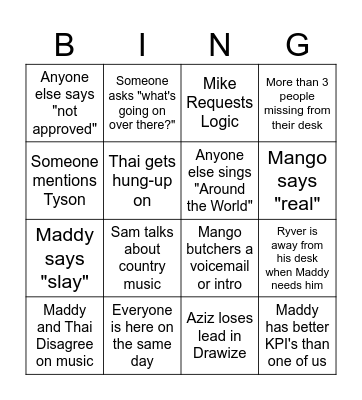 Young Money Bingo 2 Bingo Card