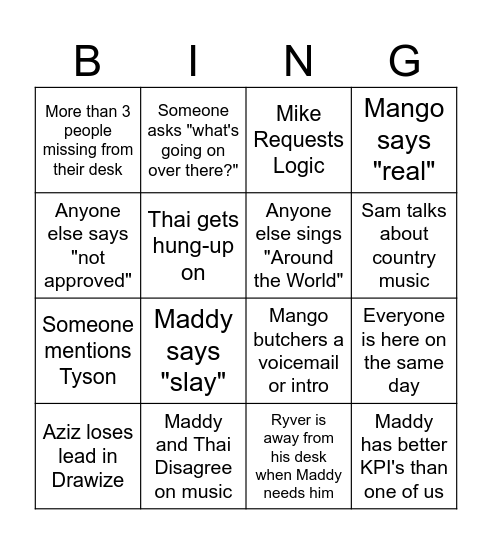 Young Money Bingo 2 Bingo Card