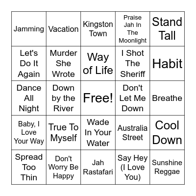 Round 1 - Reggae Bingo Card