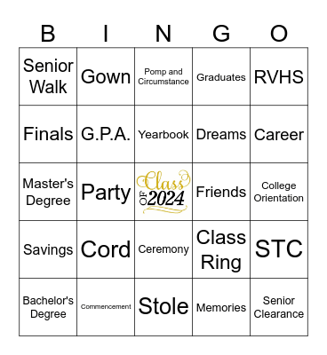 Graduation 2024 Bingo Card