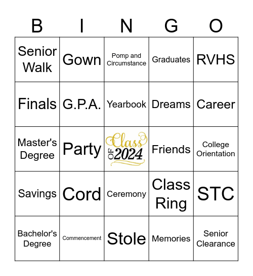 Graduation 2024 Bingo Card