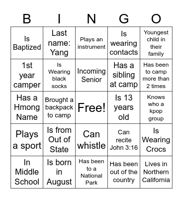 Find a Friend Who Bingo Card