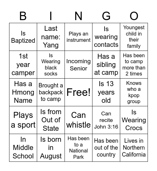 Find a Friend Who Bingo Card