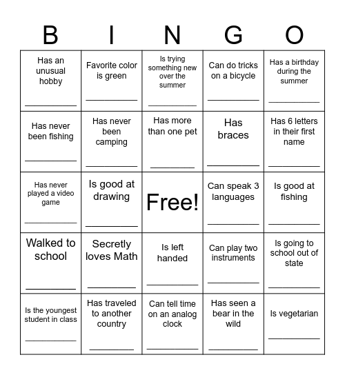 End of the School Year Bingo Card