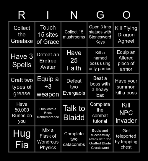 Elden Ring Bingo Card