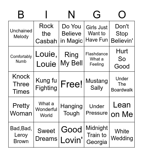 Best of the 60's,70's and 80's Bingo Card