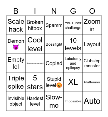 Geometry Dash bingo! Bingo Card